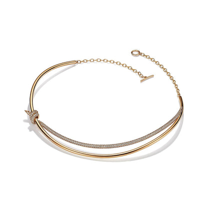 [JeweliWhal]KNOT DOUBLE ROW NECKLACE IN YELLOW GOLD WITH DIAMONDS