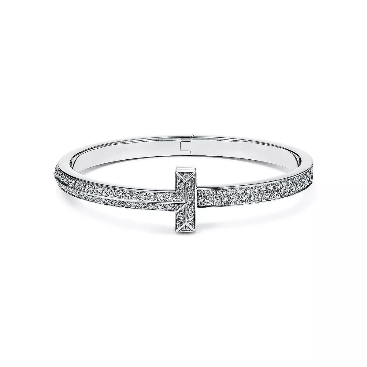 [JeweliWhal]WIDE DIAMONDS HINGED BANGLE SILVER