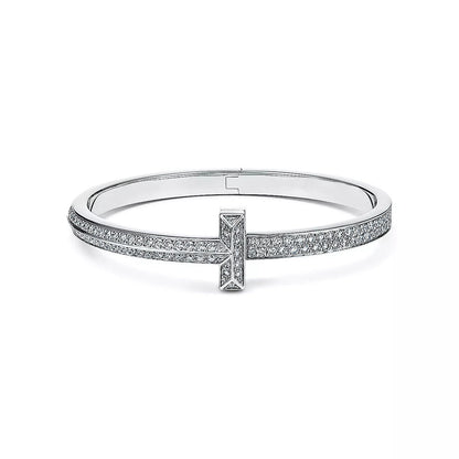 [JeweliWhal]WIDE DIAMONDS HINGED BANGLE SILVER