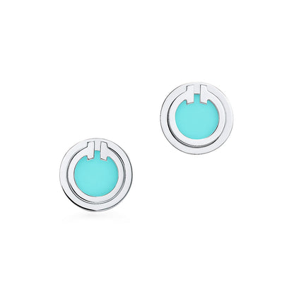 [JeweliWhal]TURQUOISE CIRCLE WHITE GOLD EARRINGS