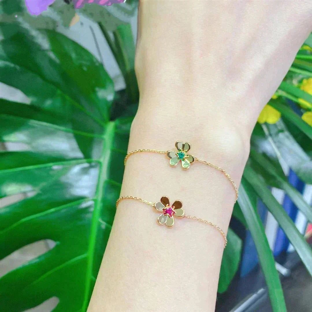 [⭐⭐JeweliWhal]FRIVOLE GOLD BLUMEN ARMBAND ROSA MALACHIT