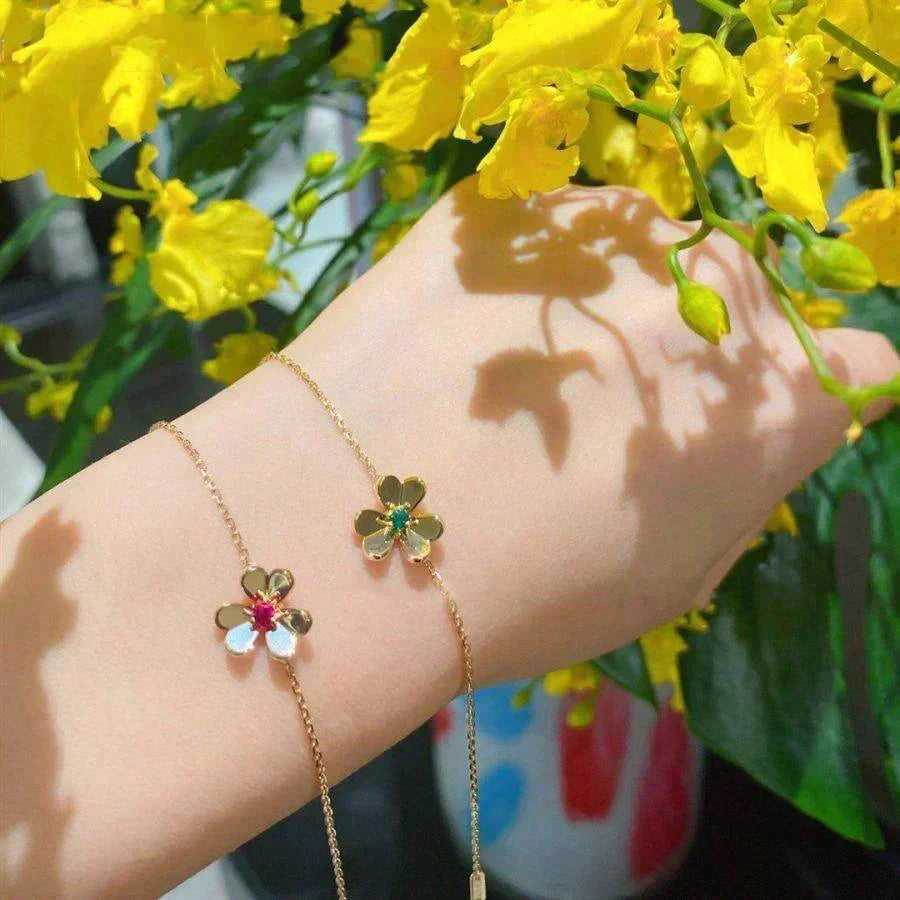 [⭐⭐JeweliWhal]FRIVOLE GOLD BLUMEN ARMBAND ROSA MALACHIT