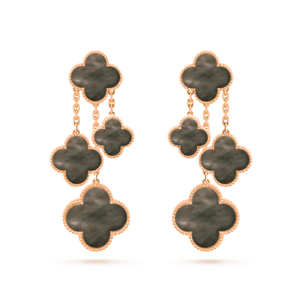 [⭐⭐JeweliWhal]CLOVER EARRINGS DARK MOP 4 MOTIFS ROSE GOLD