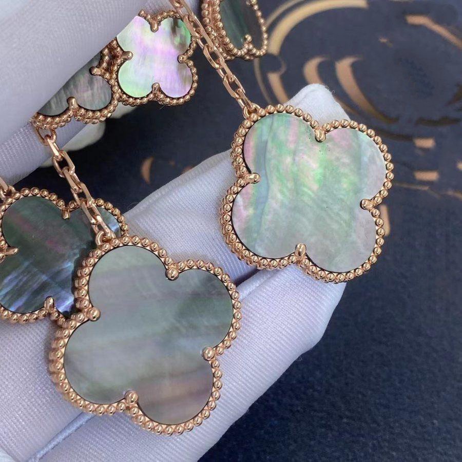 [⭐⭐JeweliWhal]CLOVER EARRINGS DARK MOP 4 MOTIFS ROSE GOLD