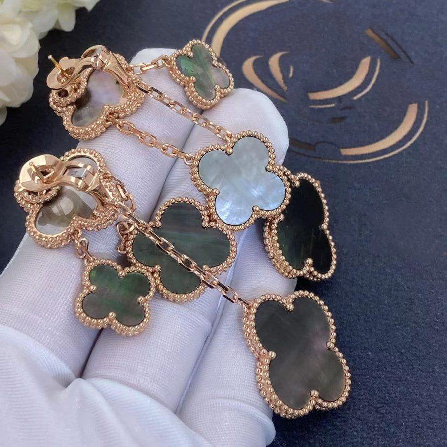 [⭐⭐JeweliWhal]CLOVER EARRINGS DARK MOP 4 MOTIFS ROSE GOLD