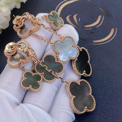 [⭐⭐JeweliWhal]CLOVER EARRINGS DARK MOP 4 MOTIFS ROSE GOLD