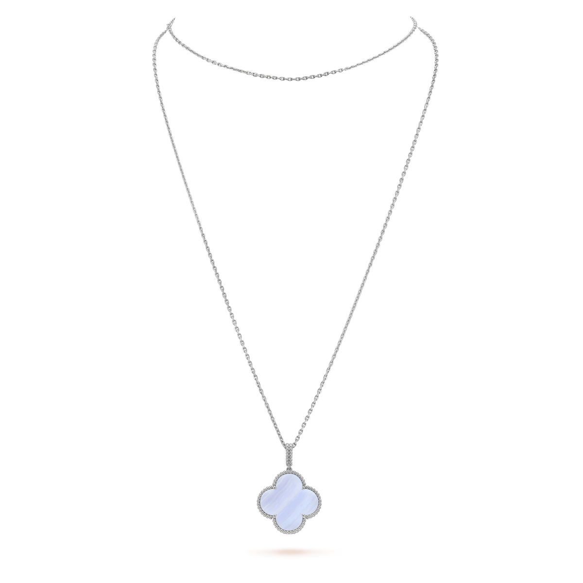 [⭐⭐JeweliWhal]CLOVER SILBER CHALCEDON GROSSE KLEEBALL-HALSKETTE