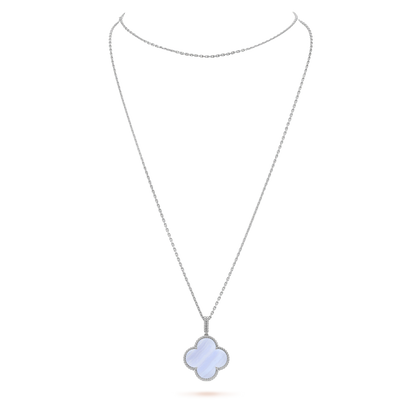 [⭐⭐JeweliWhal]CLOVER SILBER CHALCEDON GROSSE KLEEBALL-HALSKETTE