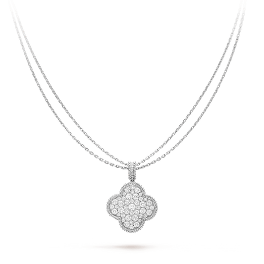 [⭐⭐JeweliWhal]CLOVER 25MM SILVER FULL DIAMOND BIG CLOVER NECKLACE