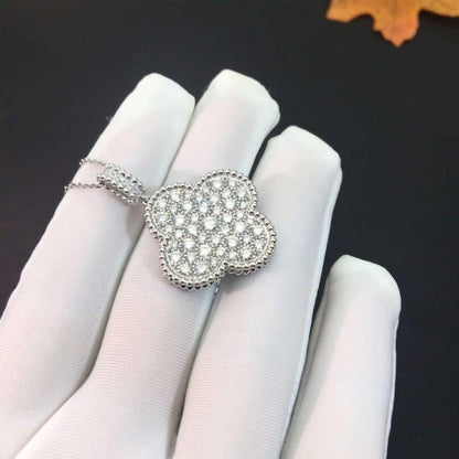 [⭐⭐JeweliWhal]CLOVER 25MM SILVER FULL DIAMOND BIG CLOVER NECKLACE