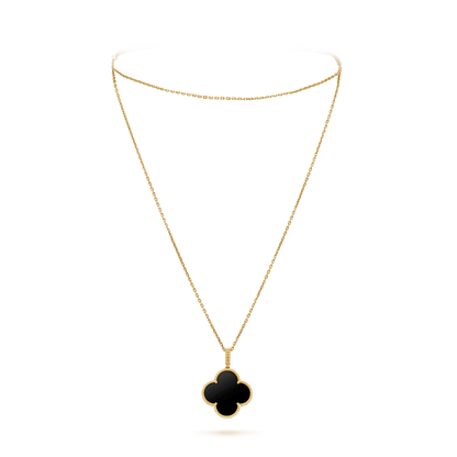 [⭐⭐JeweliWhal]CLOVER 25MM GOLD ONYX GROSSES KLEEBELATT-COLLIER