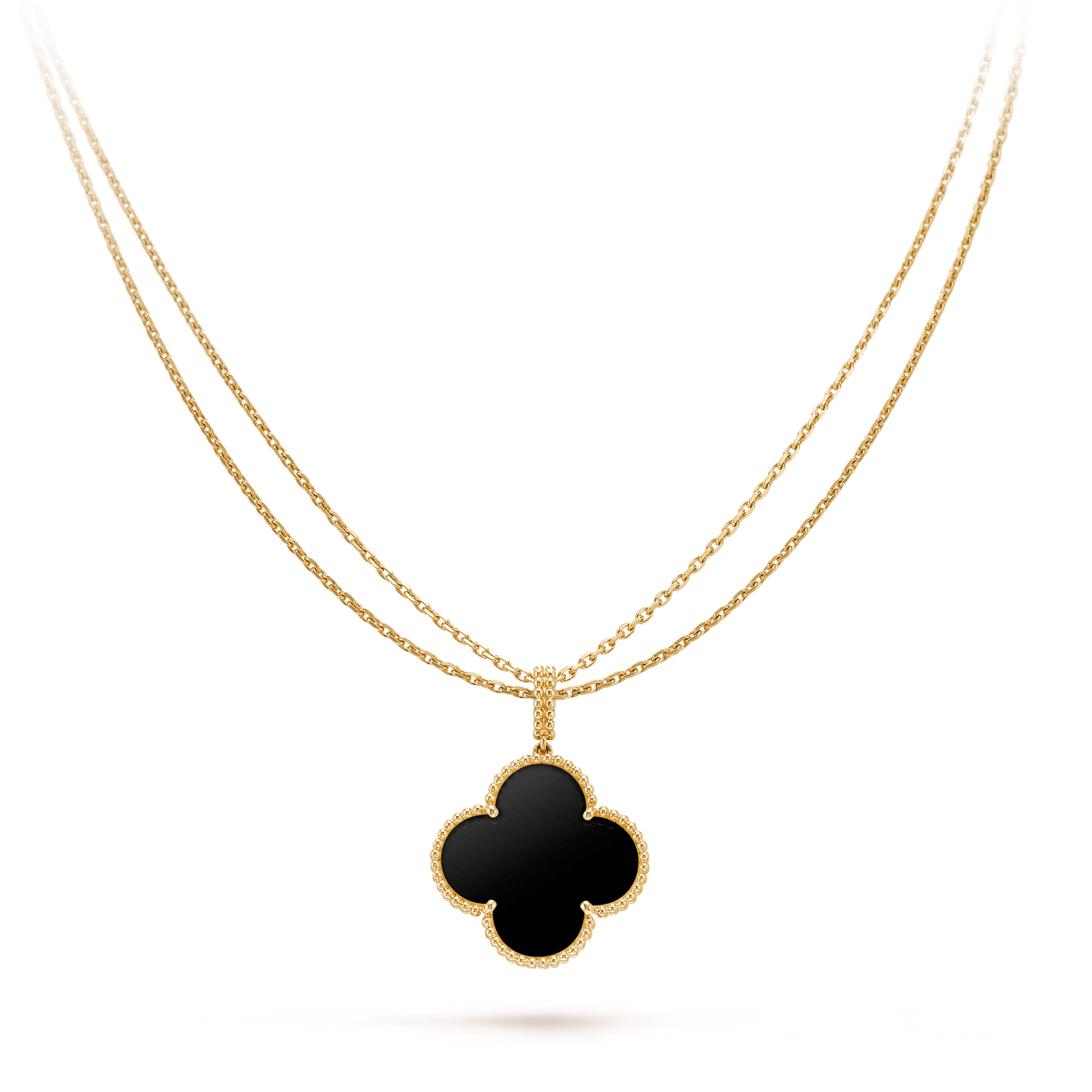 [⭐⭐JeweliWhal]CLOVER 25MM GOLD ONYX GROSSES KLEEBELATT-COLLIER