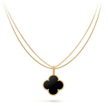 [⭐⭐JeweliWhal]CLOVER 25MM GOLD ONYX GROSSES KLEEBELATT-COLLIER