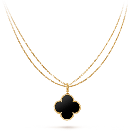 [⭐⭐JeweliWhal]CLOVER 25MM GOLD ONYX BIG CLOVER NECKLACE