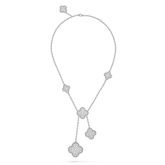 [⭐⭐JeweliWhal]CLOVER 5 MOTIFS SILVER DIAMONDS NECKLACE