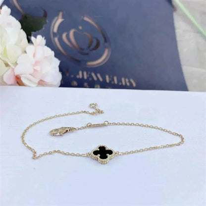 [⭐⭐JeweliWhal]KLEEBLATT-ONYX-ARMBAND MIT EINZELBLÜTE