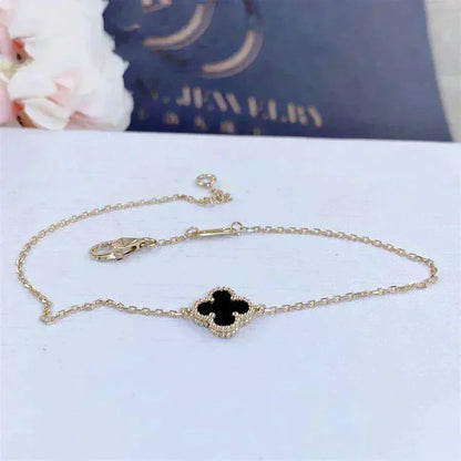 [⭐⭐JeweliWhal]KLEEBLATT-ONYX-ARMBAND MIT EINZELBLÜTE