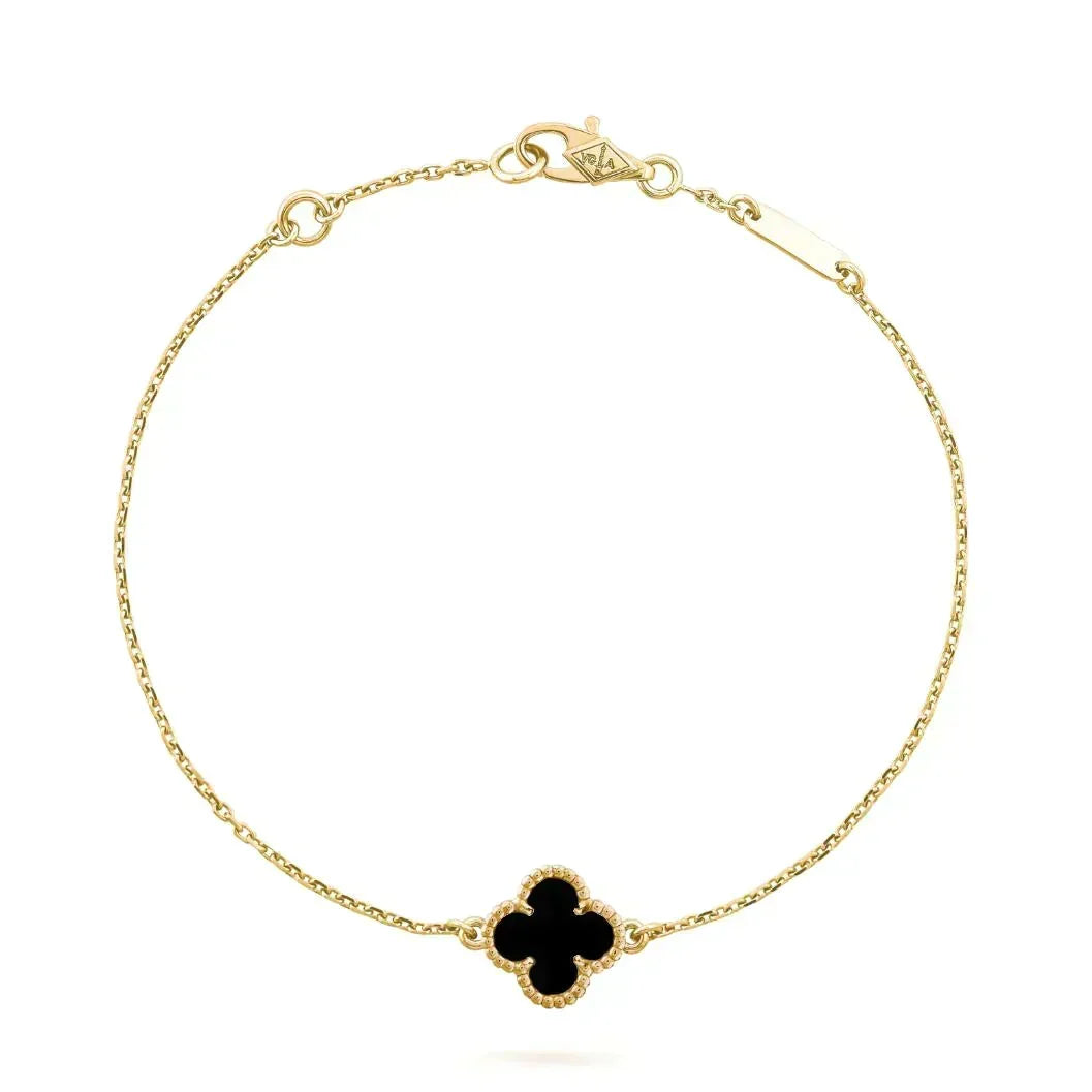 [⭐⭐JeweliWhal]KLEEBLATT-ONYX-ARMBAND MIT EINZELBLÜTE
