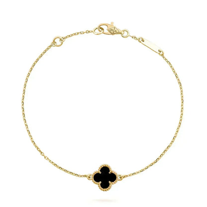 [⭐⭐JeweliWhal]KLEEBLATT-ONYX-ARMBAND MIT EINZELBLÜTE