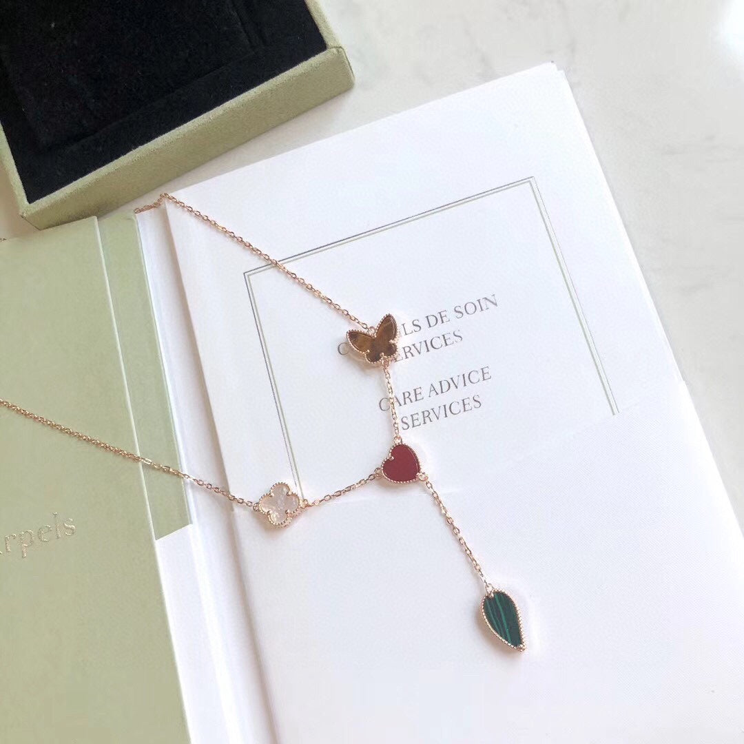 [⭐⭐JeweliWhal]LUCKY SPRING 4 MOTIFS ROSE GOLD NECKLACE