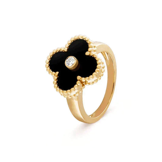 [⭐⭐JeweliWhal]CLOVER ONYX RING GOLD DIAMOND