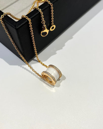 [⭐⭐JeweliWhal]ZERO 1 WHITE CERAMIC DIAMOND PINK GOLD NECKLACE